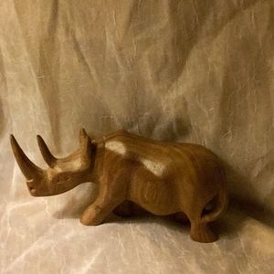 Vintage Rhinoceros Hand Carved Wooden Figurine Statue